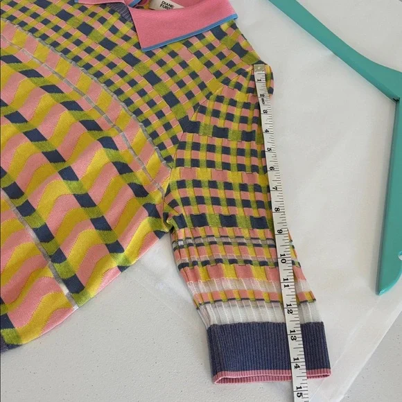 DIANE VON FURSTENBERG Jenny short sleeved knot top floating gingham pink size XL - Picture 9 of 13